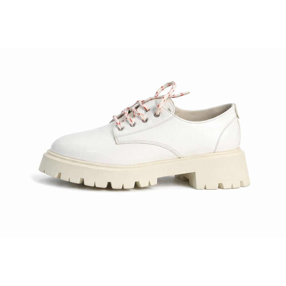 White Chunky Lug Sole Derby Shoes with contrast lace